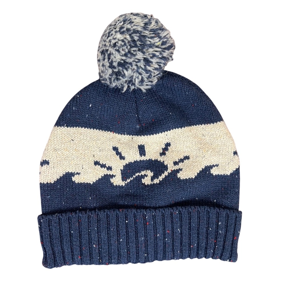 Faherty Mens Navy Blue Sun Wave Knit Pom Beanie Hat MAH1903-LON